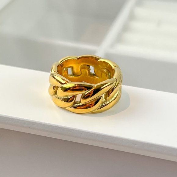 Gold Thick Chunky Statement Ring For Women - Picture 9 of 9
